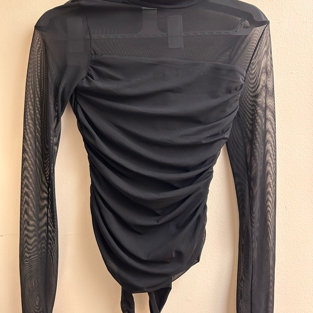Elegant Black Mesh Long Sleeve Bodysuit